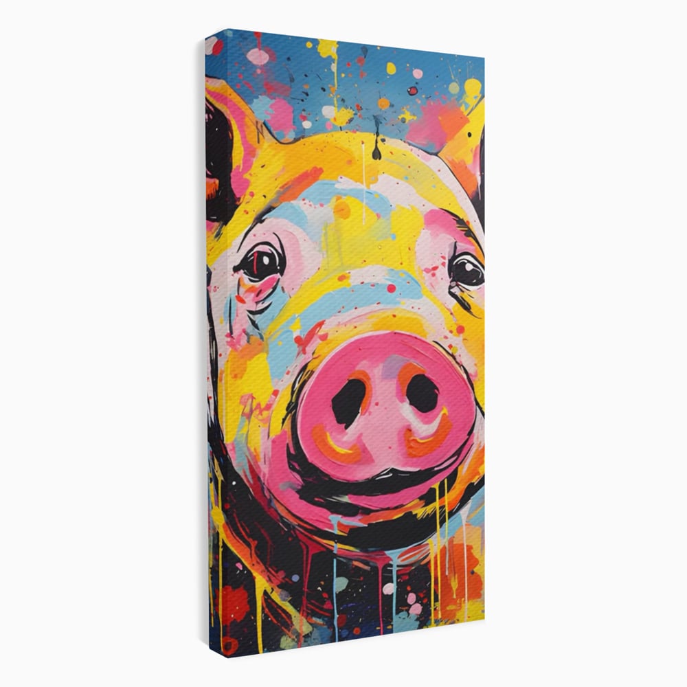 Tablou canvas cu tablou canvas portret de porc colorat, fara rama, pe sasiu de lemn